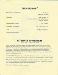 Mascots Memorial Dedication Ceremony Program